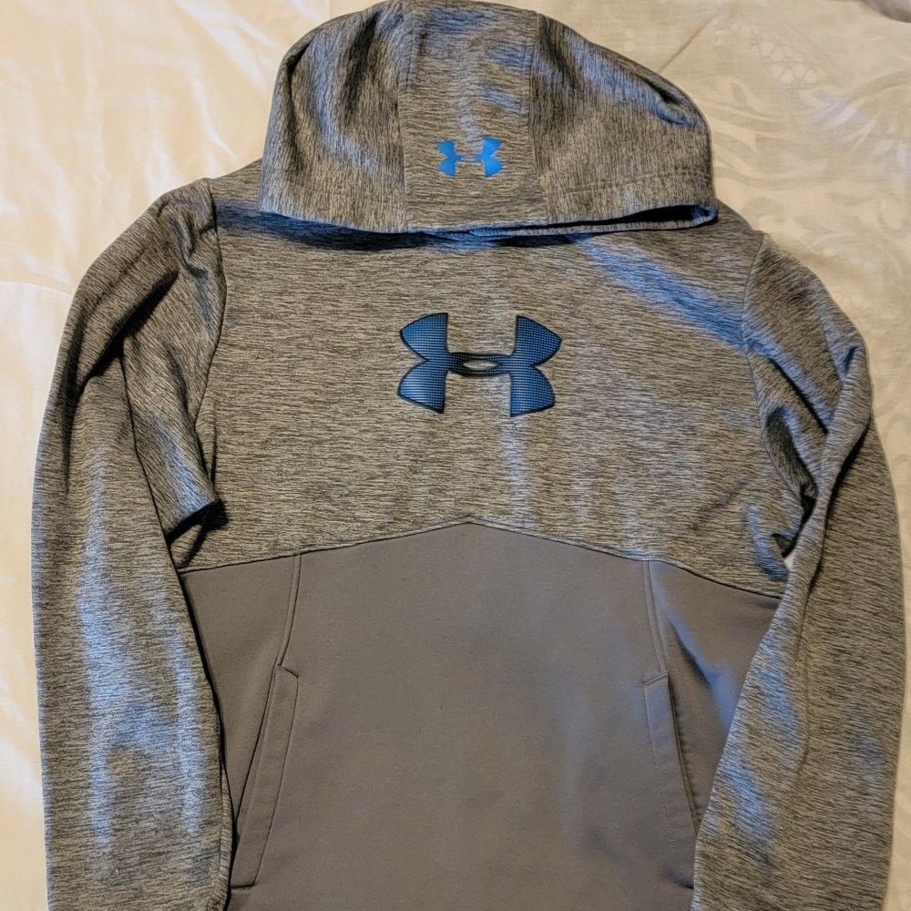 Mens Under Armour Hoodie Gray Blue Cold Gear